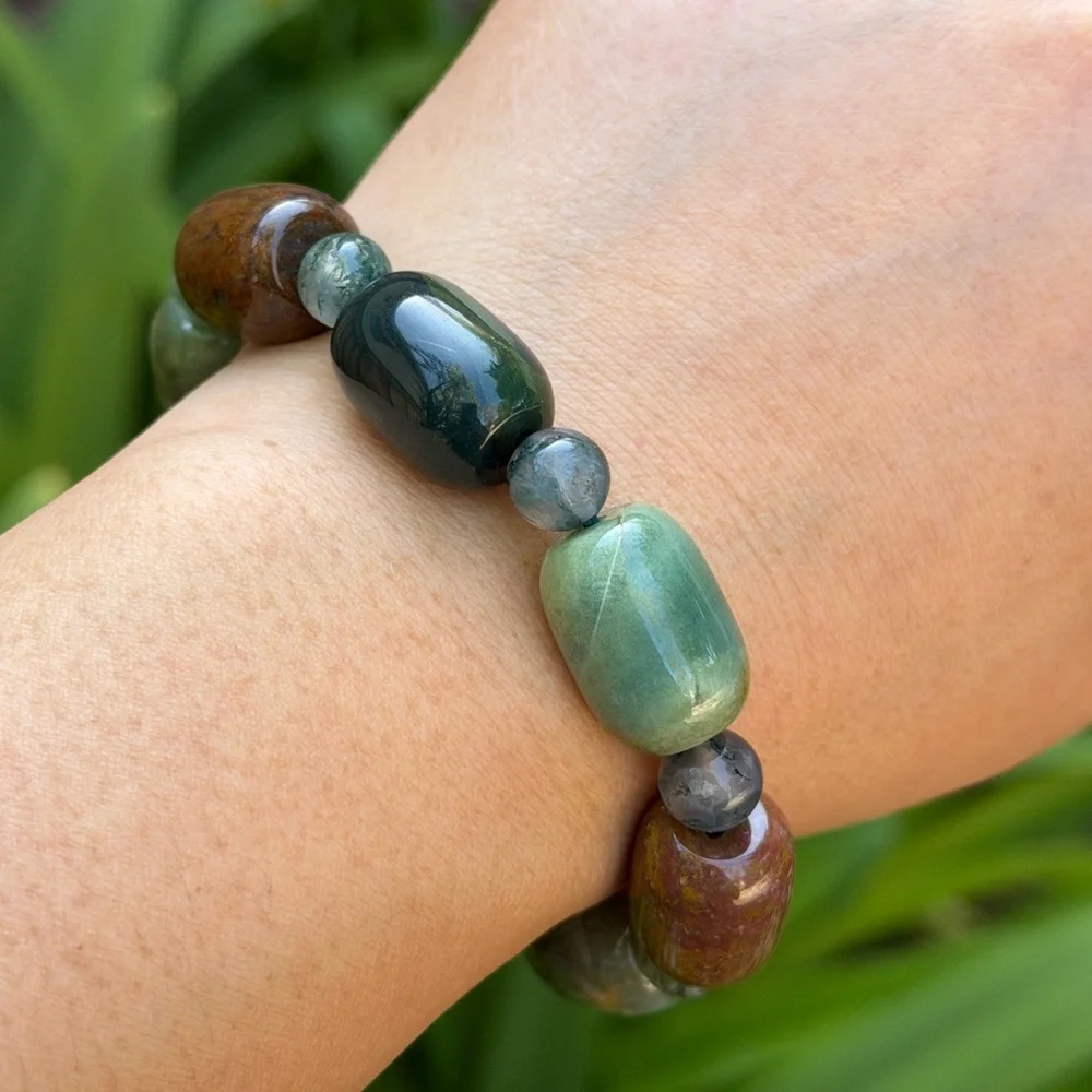 13mm stretchable‎ barrel shape ocean jasper bracelet 0377
